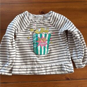 Kids Striped Popcorn Graphic Sweatshirt - Black, White, Green